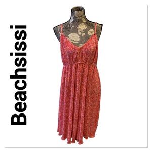 BEACHSISSI Coral Red Floral Spaghetti Strap Dress size XL